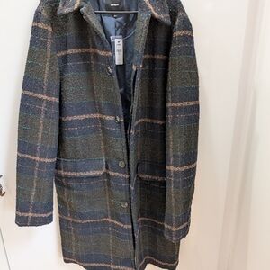 Navy and Brown Plaid Coat